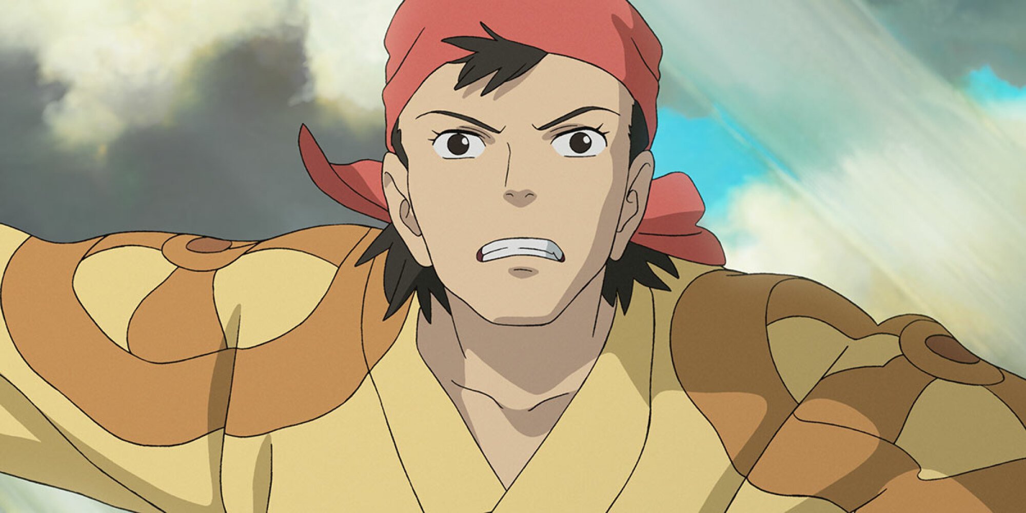 A pirate in a red bandana, in a still from an anime film